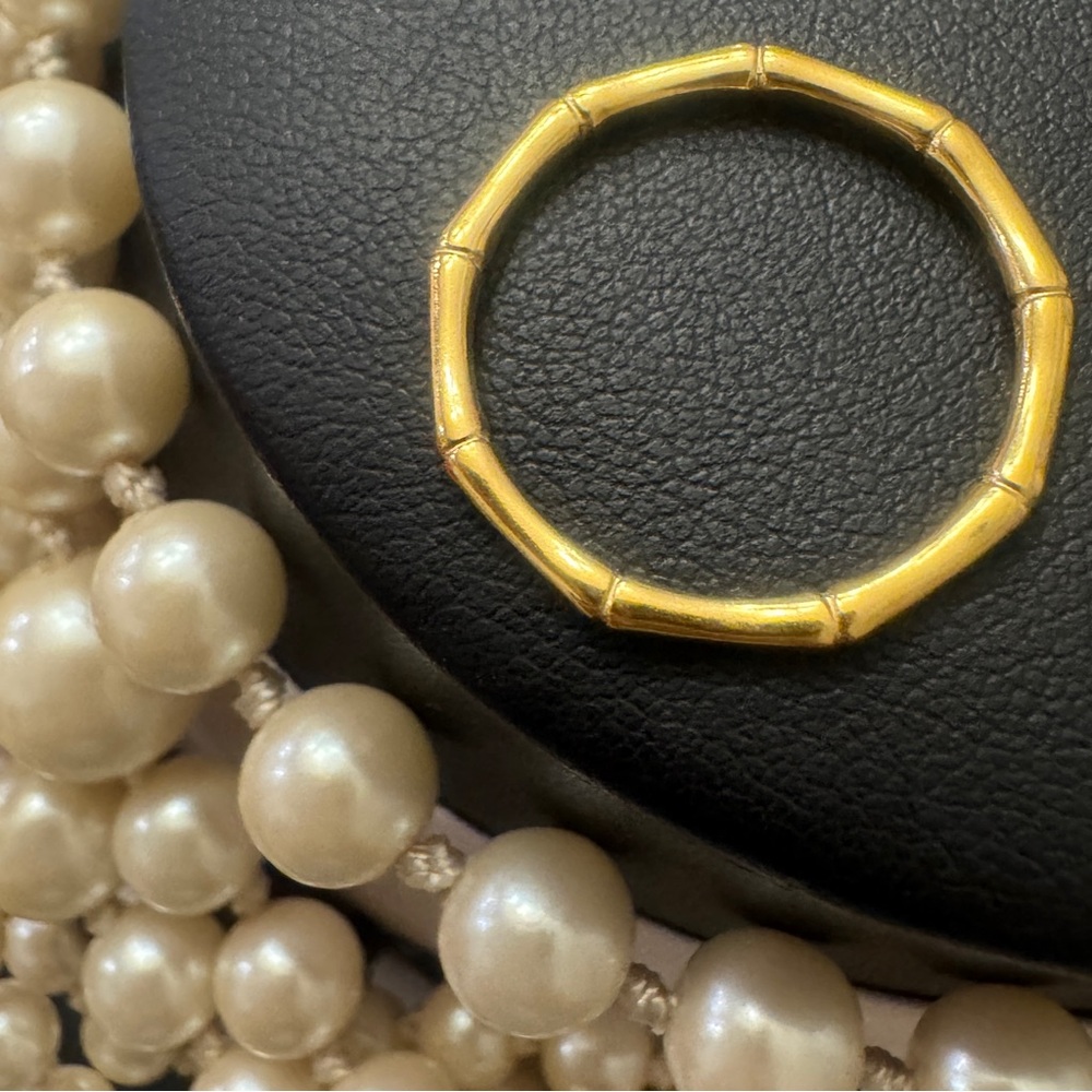 🌹 New luxury gold bamboo open cuff bracelet OR ring Size 7~ 3.9G